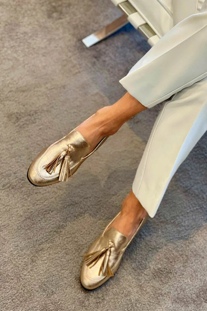 Goldene Mokassins Pumps für Herren mit Quasten