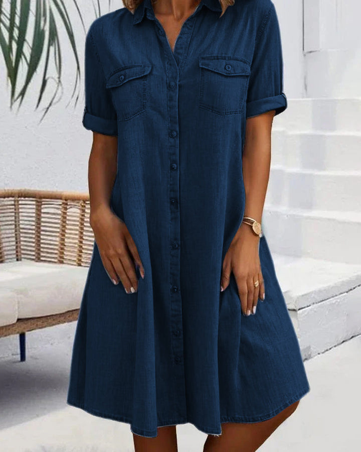 Sandra | Luftiges Sommerkleid für Damen mit Rundhalsausschnitt und kurzen Ärmeln