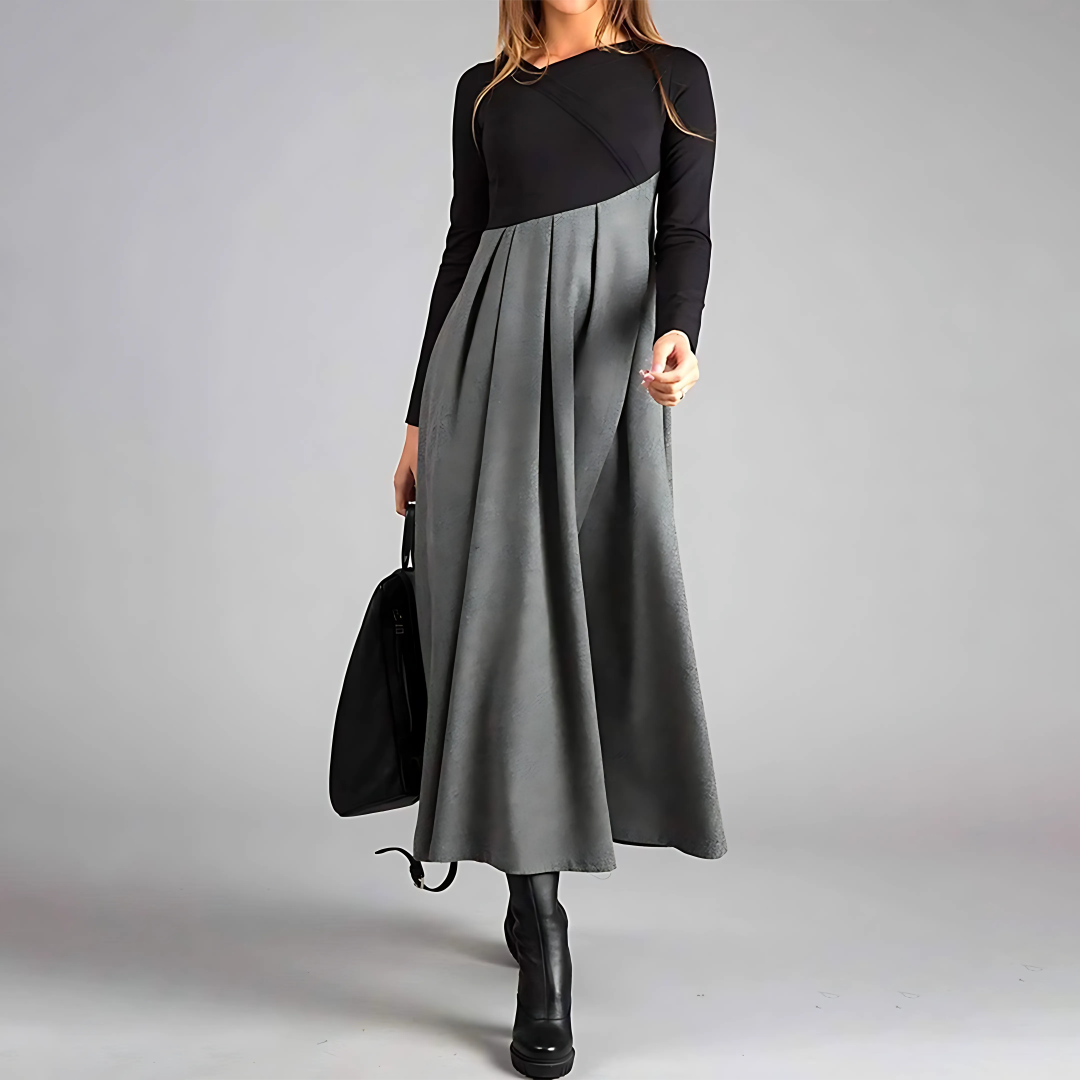 Rachel | Elegantes Midikleid für Damen mit Rundhalsausschnitt und langen Ärmeln