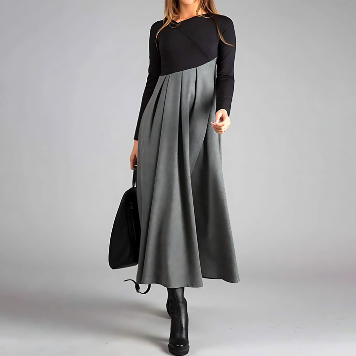 Rachel | Elegantes Midikleid für Damen mit Rundhalsausschnitt und langen Ärmeln