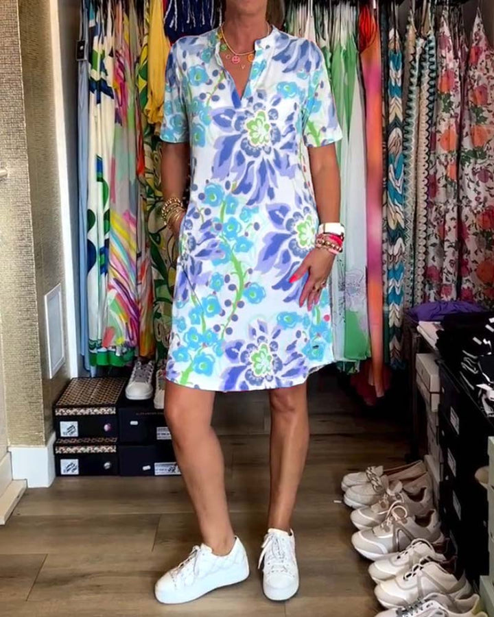 Federica | Kleid für Damen mit kurzen Ärmeln und floralem Druck