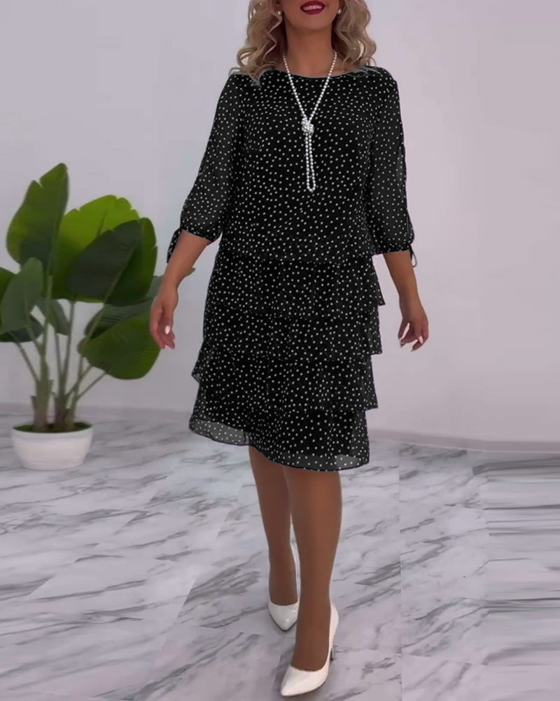 Tilly | Gepunktetes Schichtenkleid für Damen mit Rundhalsausschnitt und 3/4-Ärmeln
