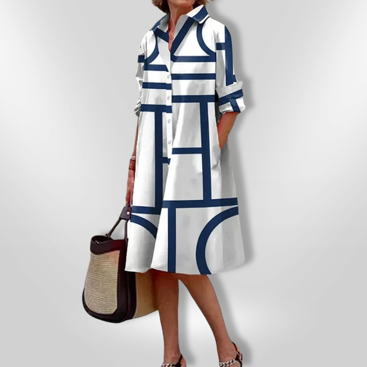 Helena | Zeitloses Geometrisches Gemustertes Midikleid für Damen
