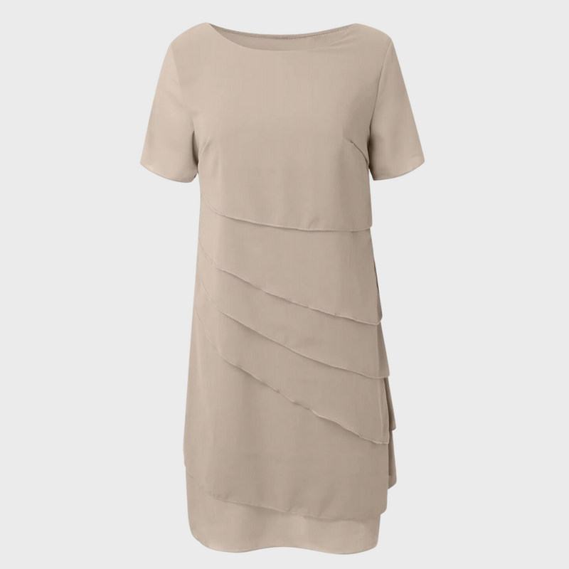 Elara | Geschichtetes Midikleid für Damen mit Rundhalsausschnitt und kurzen Ärmeln