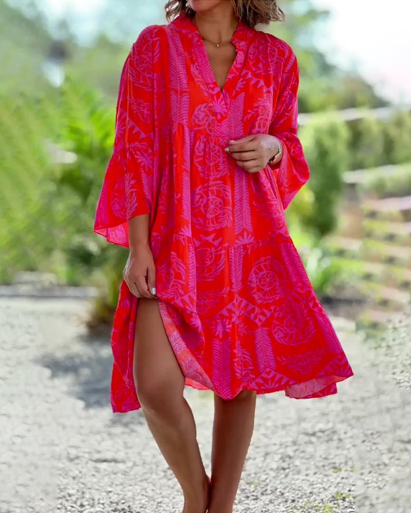 Joyce | Elegantes Boho Chic Midikleid für Damen mit Blumenmuster und V-Ausschnitt