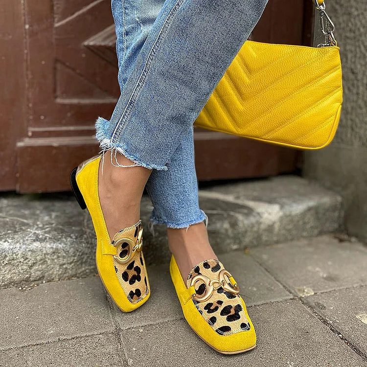 Gelbe Loafer für Damen mit Tierdruckdetail