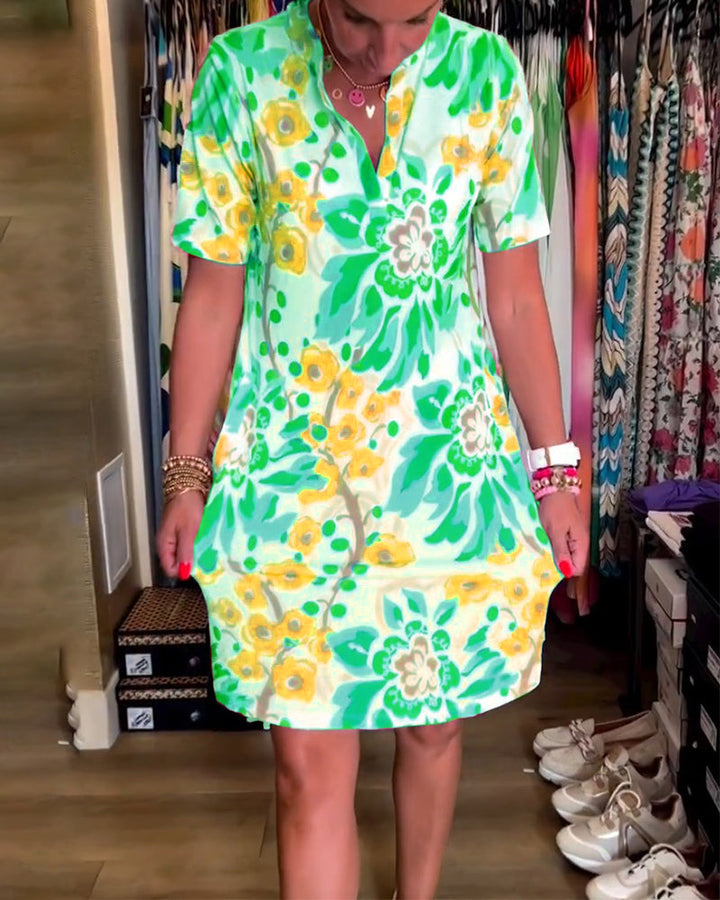 Federica | Kleid für Damen mit kurzen Ärmeln und floralem Druck