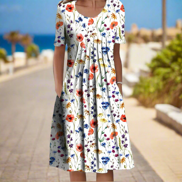 RUBY | Verzauberndes Blumenkleid Frühling/Sommer mit Rundhalsausschnitt
