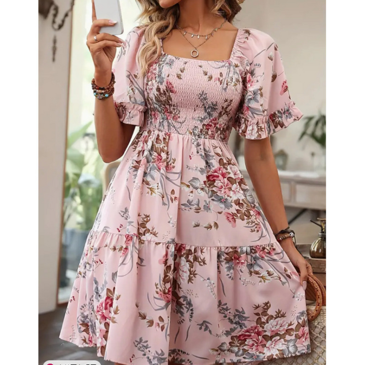 Isolde | Vintage Floral Flounce Sleeve Sommerkleid für Damen