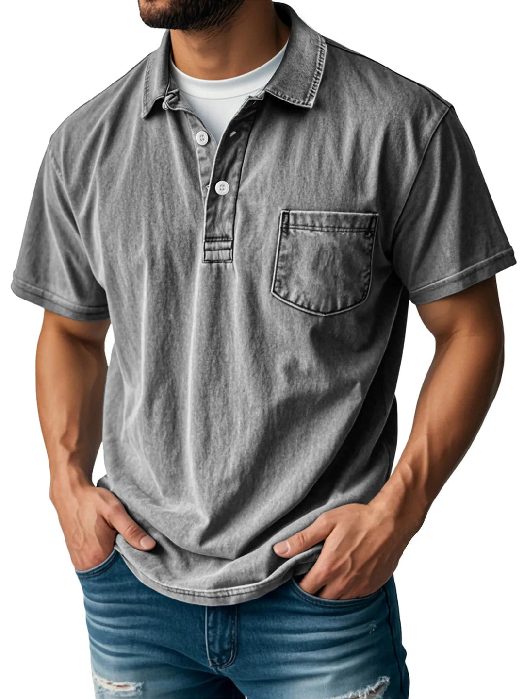 Sebastien | Herren Casual Vintage Polo-Shirt mit kurzen Ärmeln und langen Ärmeln