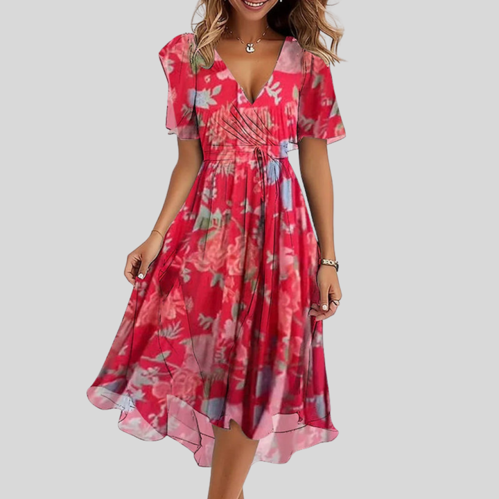 Naomie | Elegantes Sommerkleid für Damen mit Blumenmuster und V-Ausschnitt