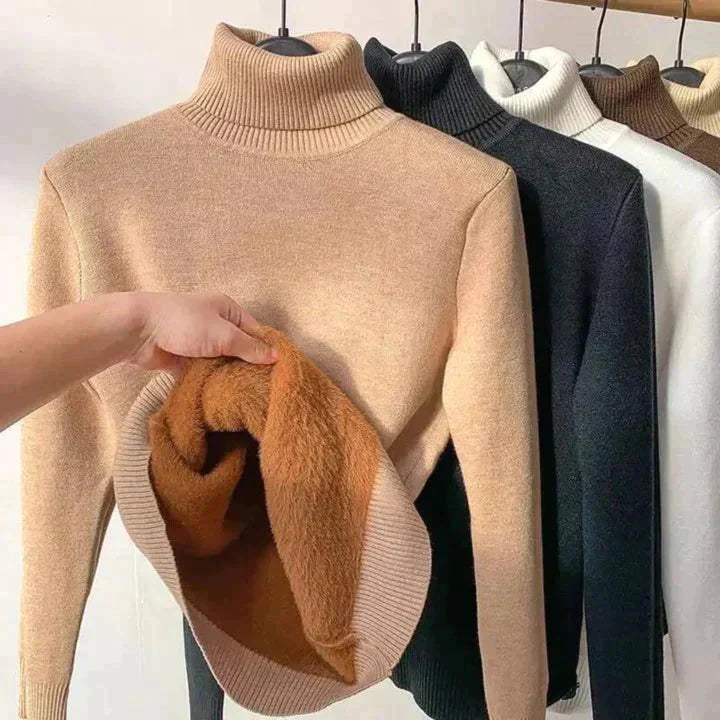 Leonie | Beigefarbener Rollkragenpullover für Damen mit Futter