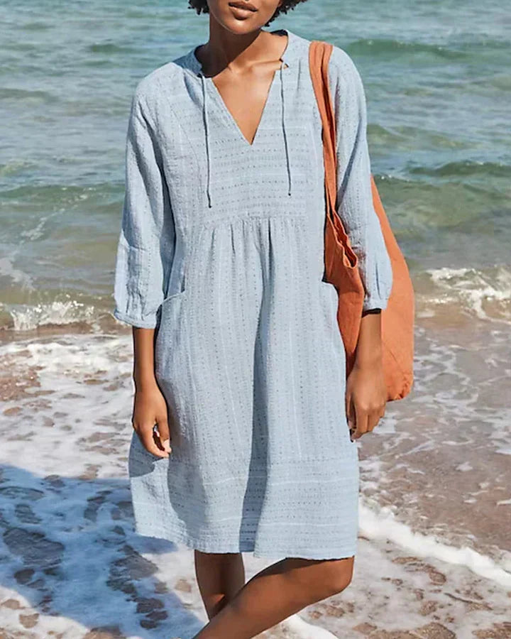 Serena | Damen Entspanntes Bohemian Minikleid mit V-Ausschnitt und kurzen Ärmeln