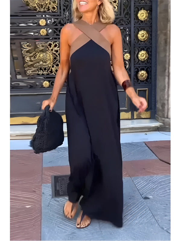 Delphine | Elegantes Crossover-Maxikleid für Damen mit kurzen Ärmeln