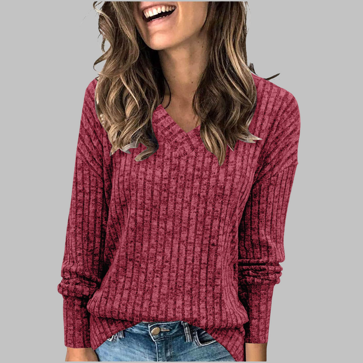 Damen Pullover mit langen Ärmeln und V-Ausschnitt