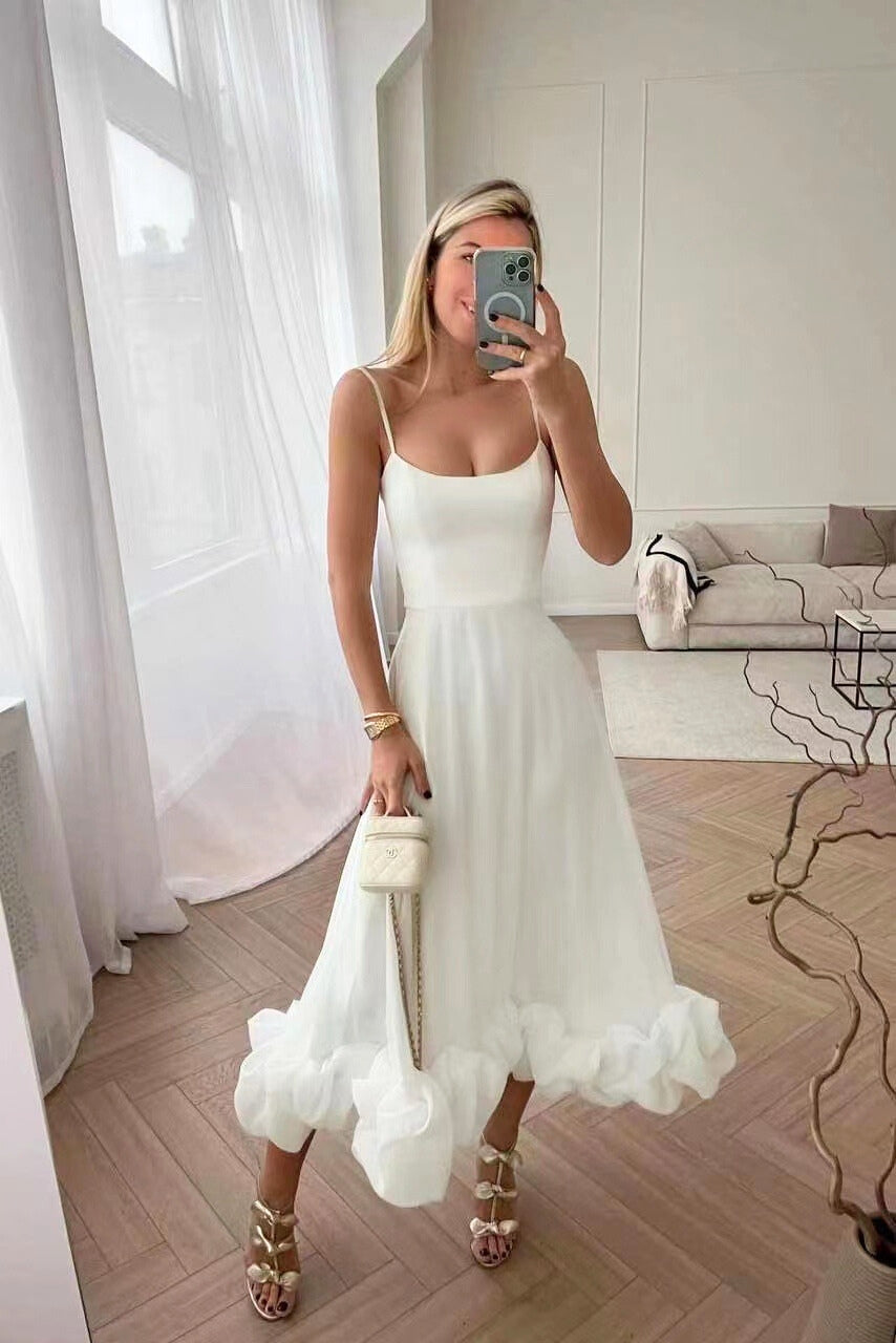 Ariana | Anmutiges Fließendes Midikleid für Damen mit eckigem Ausschnitt