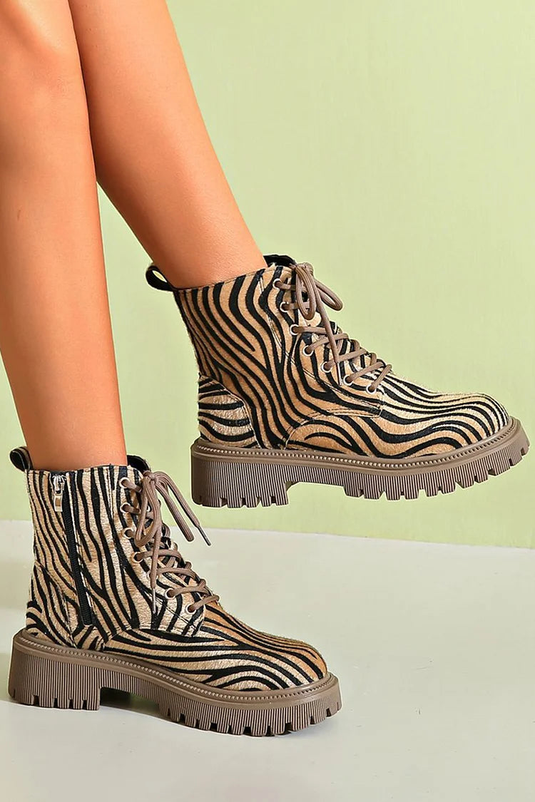 Zebra-Muster Schuhen für Damen mit Schnürsenkel und flachem Absatz