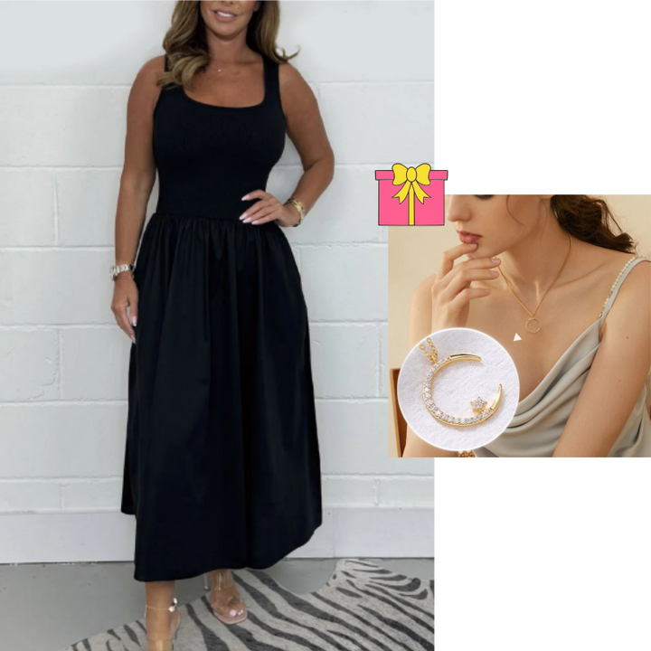 Stylisches ärmelloses A-Linien-Midikleid für Damen mit quadratischem Ausschnitt