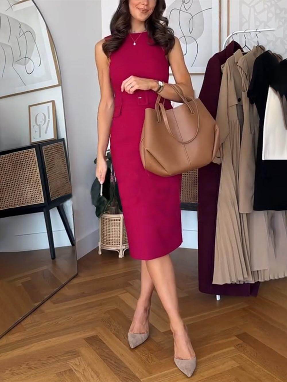 Elegantes Midi-Kleid für Damen mit raffiniertem Bindungsakzent