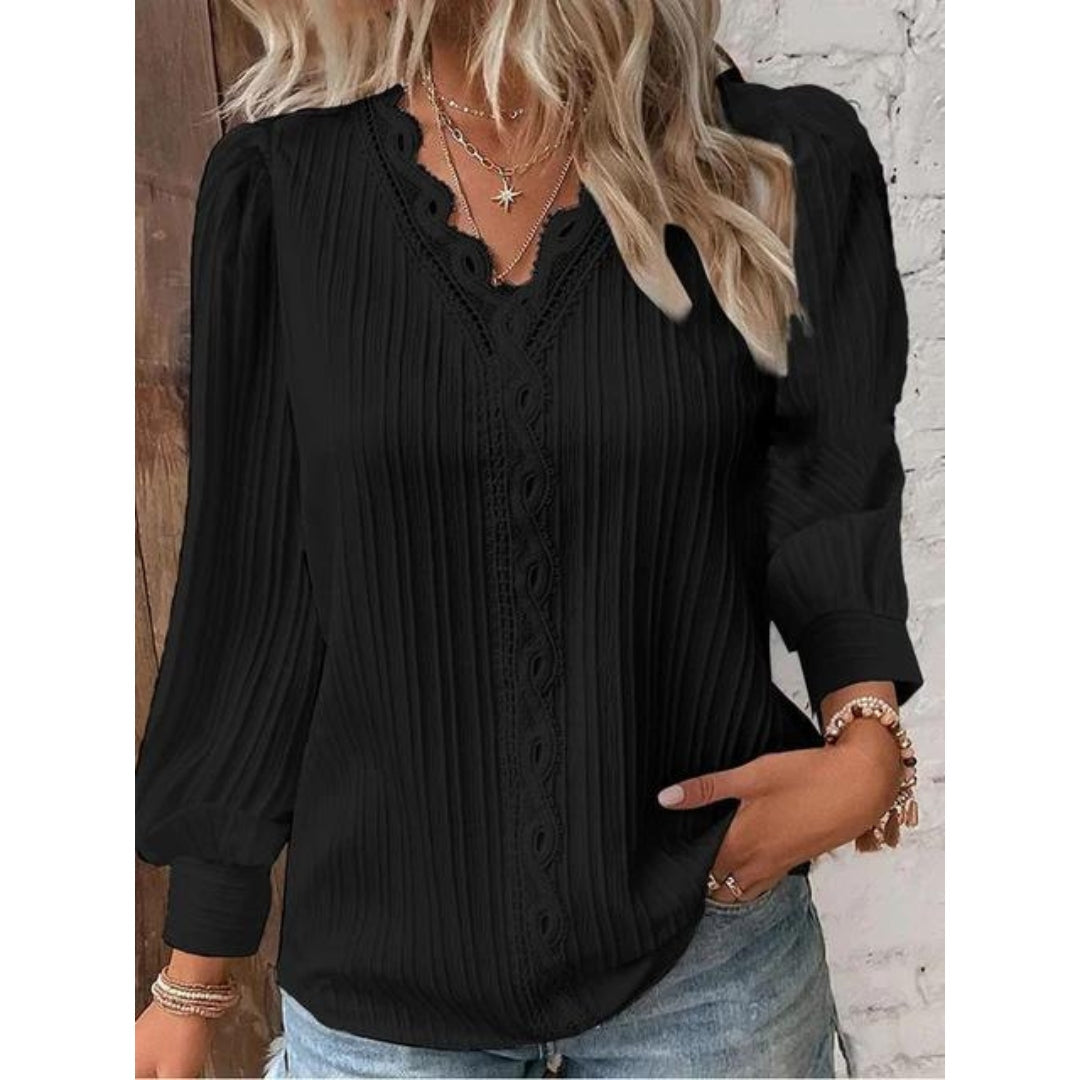 Camillia | Elegante Pintuck Bluse für Damen mit V-Ausschnitt und langen Ärmeln