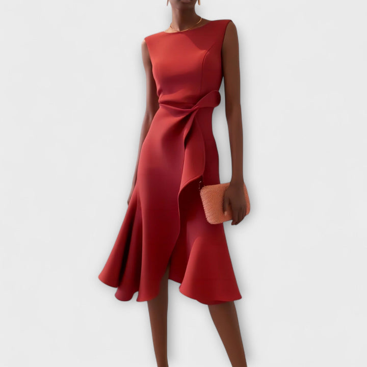 Juliette | Elegantes Drapiertes Asymmetrisches Midi-Kleid für Damen