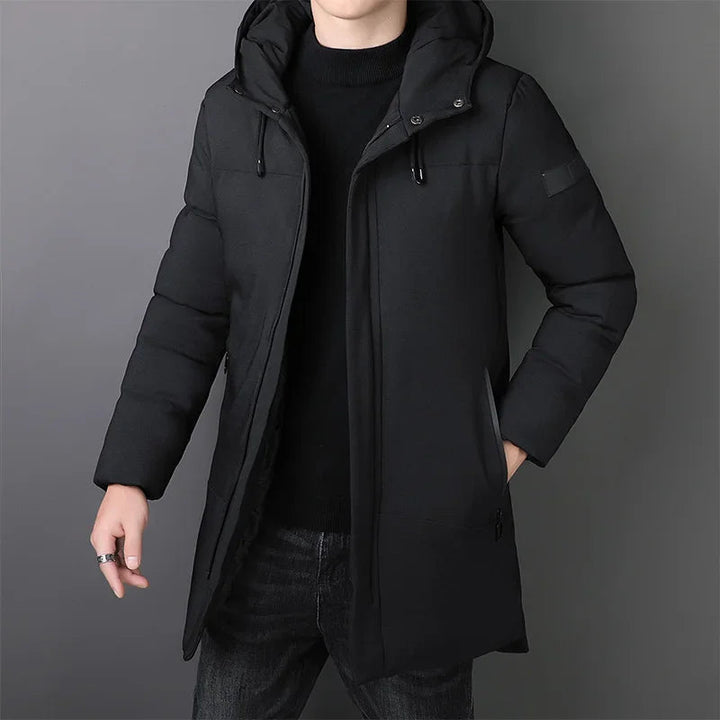 Elegante Lange Herrenjacke für Herren mit Kapuze und langen Ärmeln