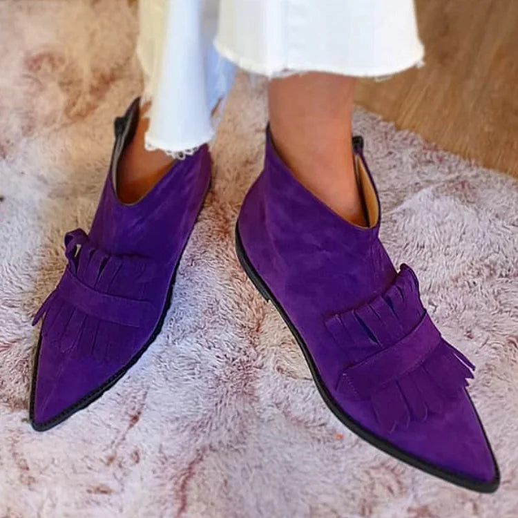 Fransen Ankle Boots für Damen mit flachem Absatz
