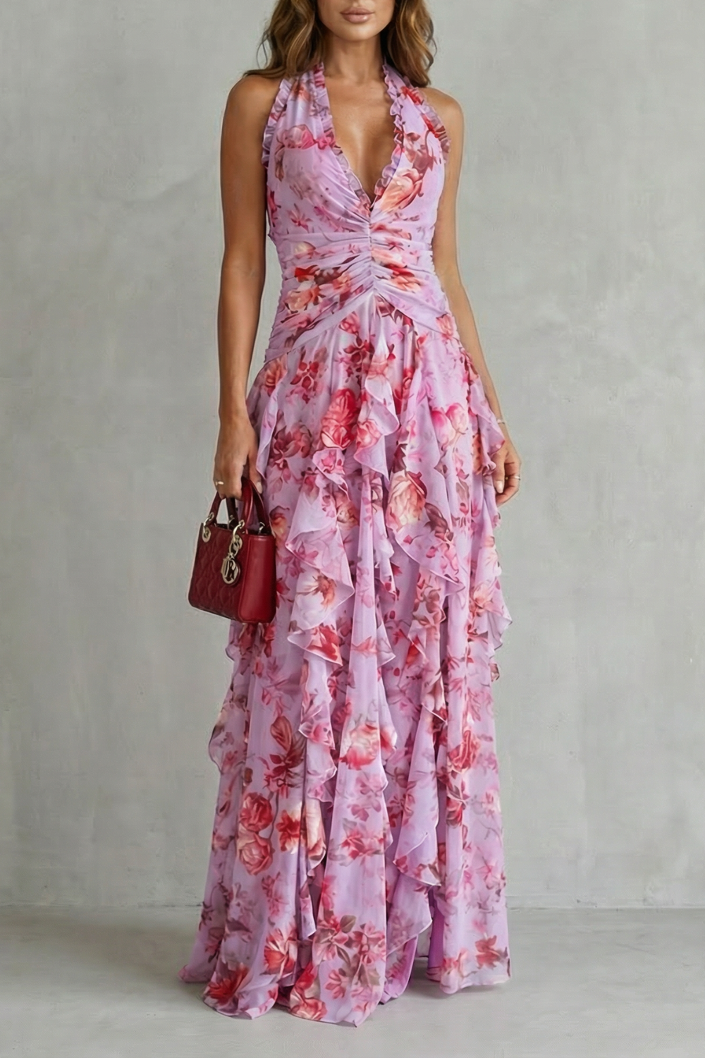 Elena | Damen Maxikleid mit Blumenmuster und Rüschen