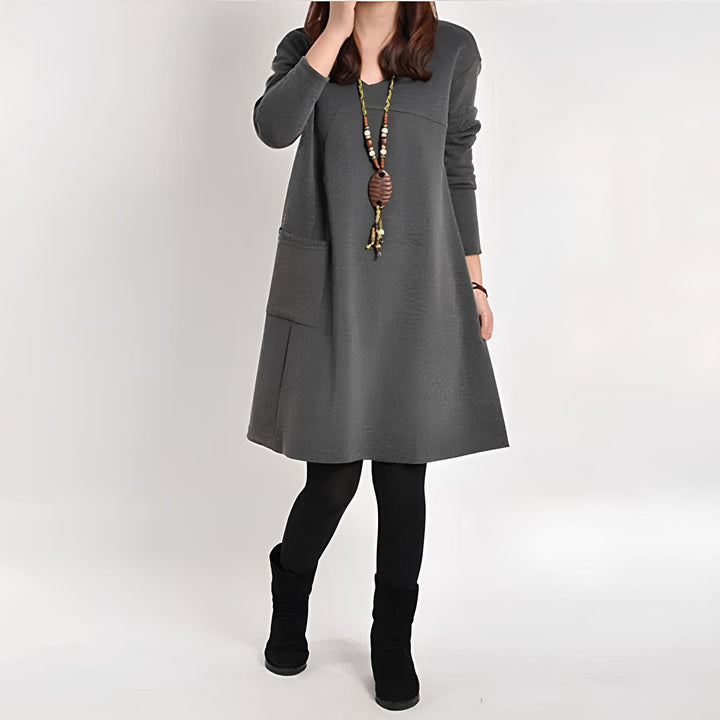 Mila | Elegantes Midikleid für Damen mit Einer Tasche und Rundhalsausschnitt