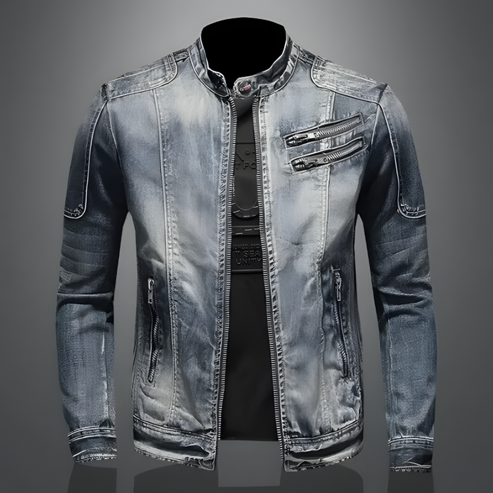 Emanuele | Retro-denimjacke für Männer für Herren mit Rundhalsausschnitt