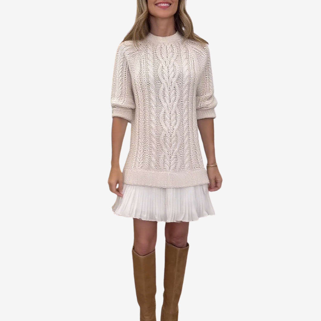 Gaëlle | Schick Strickkleid für Damen mit Rundhalsausschnitt und kurzen Ärmeln