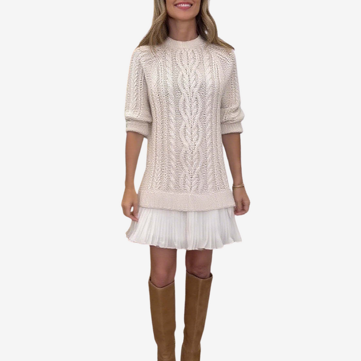 Gaëlle | Schick Strickkleid für Damen mit Rundhalsausschnitt und kurzen Ärmeln