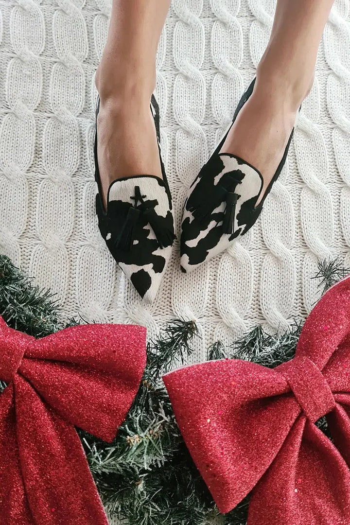 Küheprint Loafers für Damen mit Quasten
