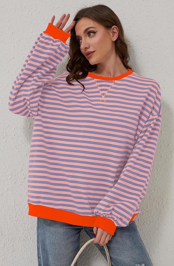 Amelia | Gestreifter Pullover in Übergröße für Damen mit Rundhalsausschnitt