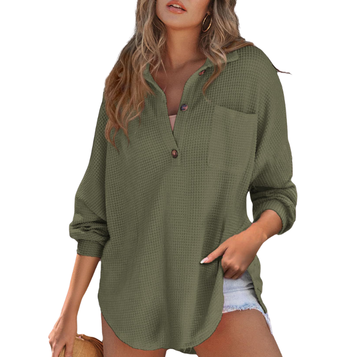 KATHRYN | Luftige V-Ausschnitt Knopf-Bluse für Damen mit langen Ärmeln