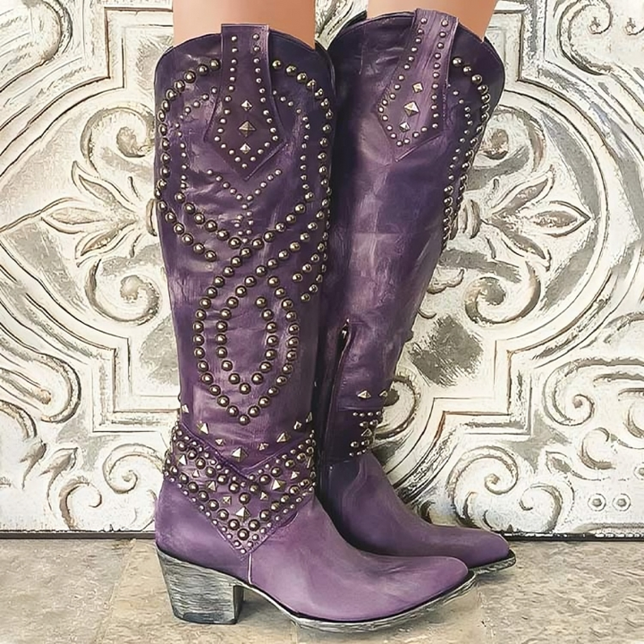 Mia | Western-Kniehohe Stiefel für Damen mit mittelhohem Absatz