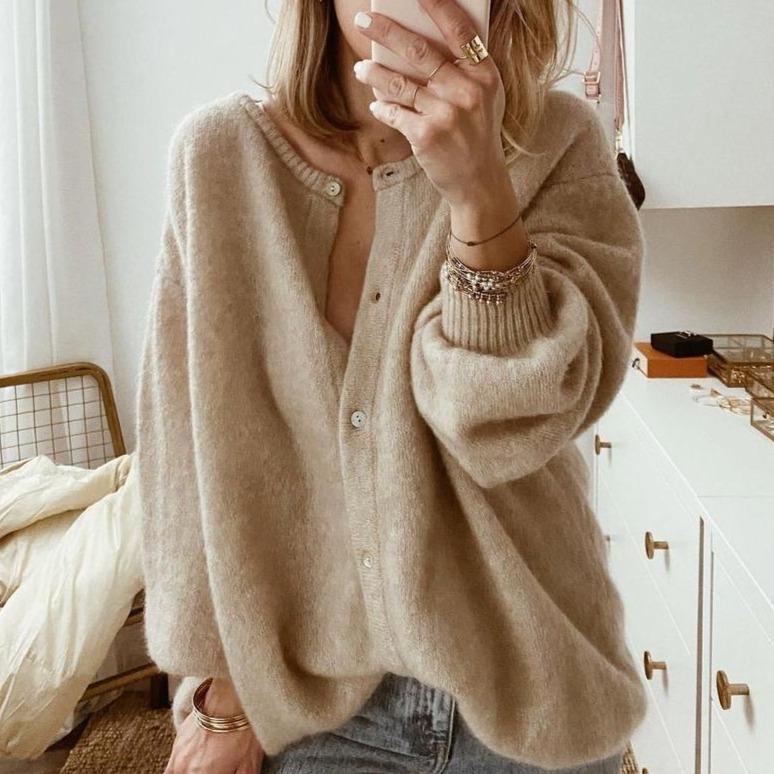 Damen Cardigan mit Knöpfen und langen Ärmeln