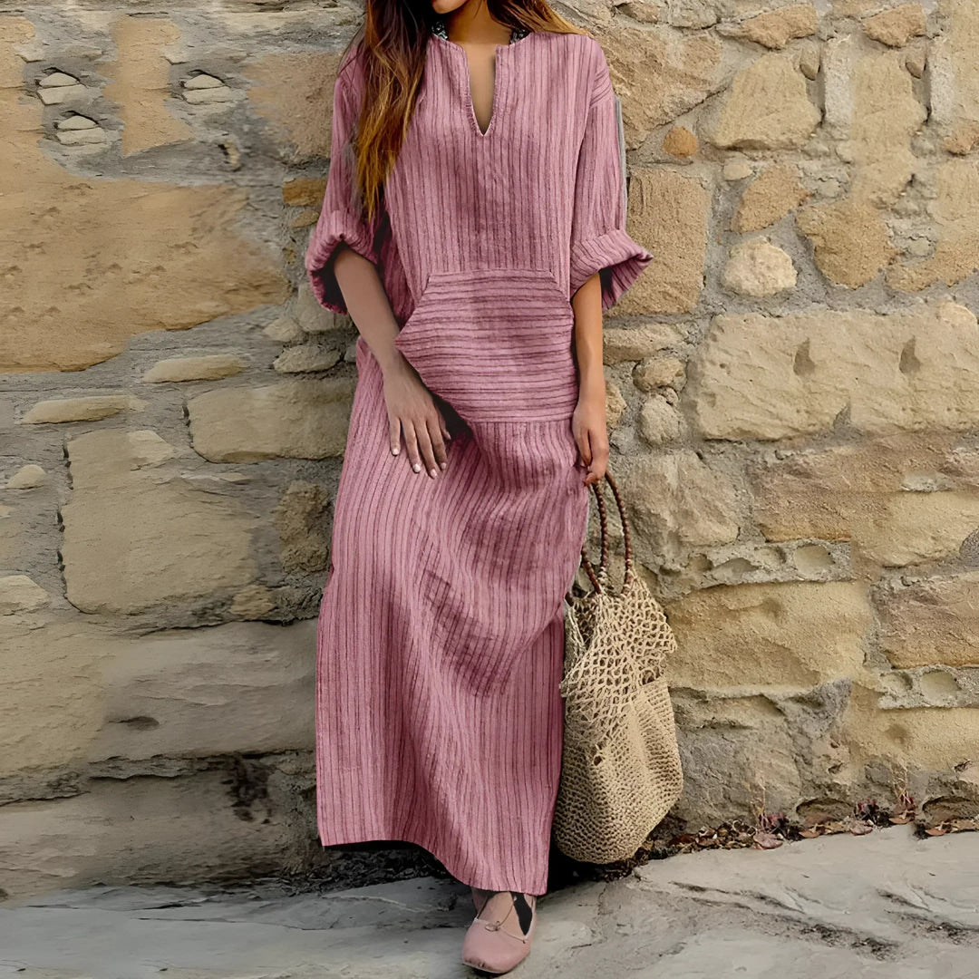 Hedwig | Maxikleid für Damen mit V-Ausschnitt und kurzen Ärmeln