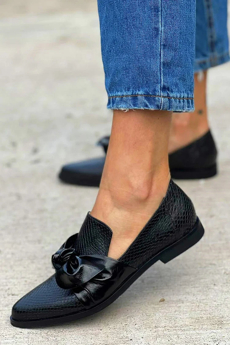 Schwarze Loafers für Damen mit Glänzendem Bow