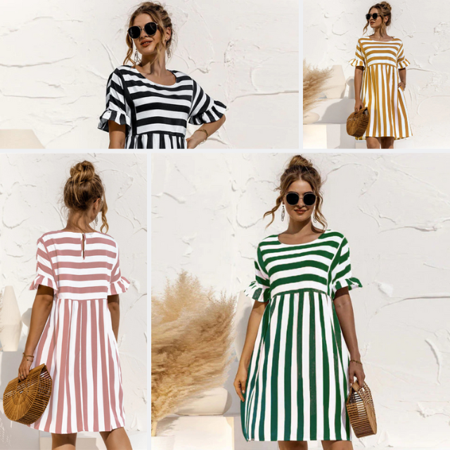Lucinda | Gestreiftes Rüschenshirt-Maternity-Minikleid für Damen