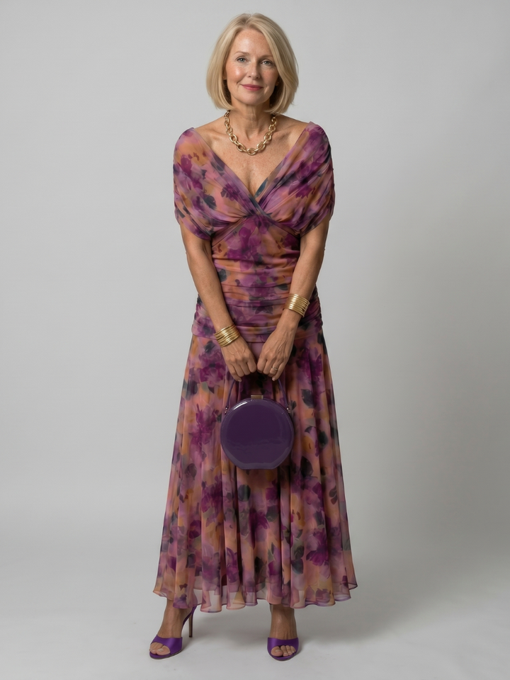 Calen | Anmutiges schulterfrei-Midi-Kleid für Damen mit Fließender Silhouette