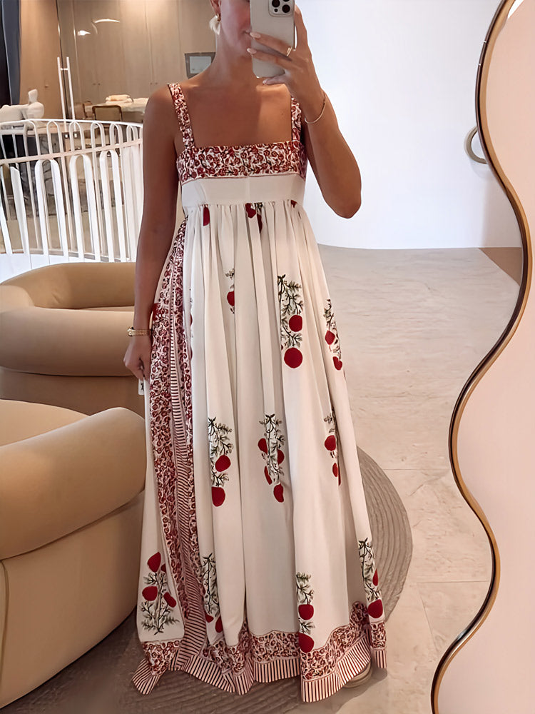 Rosa | Elegantes Maxikleid für Damen mit Blumenmuster und eckigem Ausschnitt