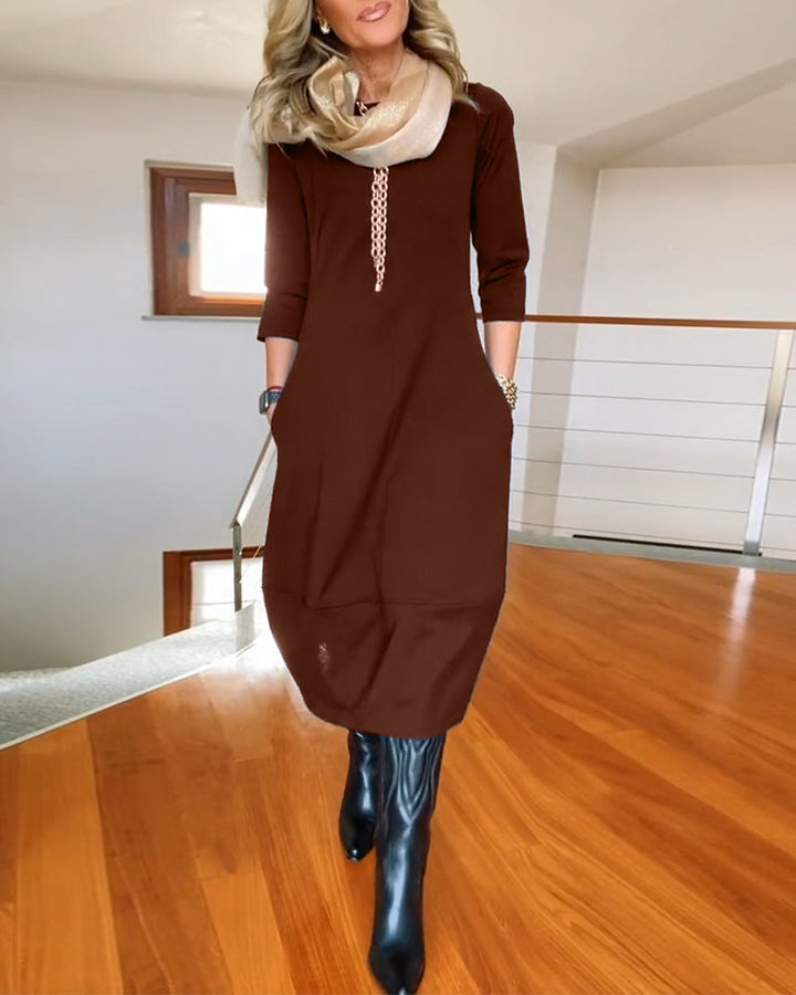 Sara | Stilvolles und Bequemes Midikleid für Damen mit Rundhalsausschnitt