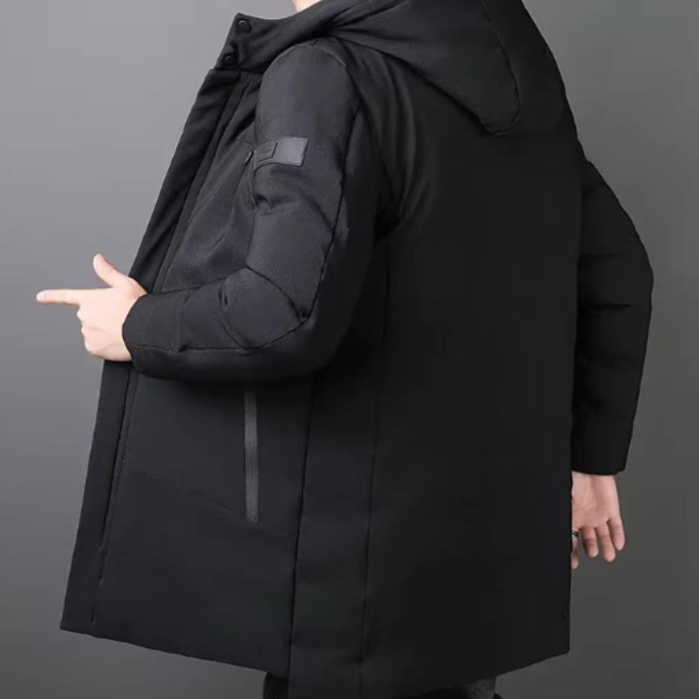 Elegante Lange Herrenjacke für Herren mit Kapuze und langen Ärmeln