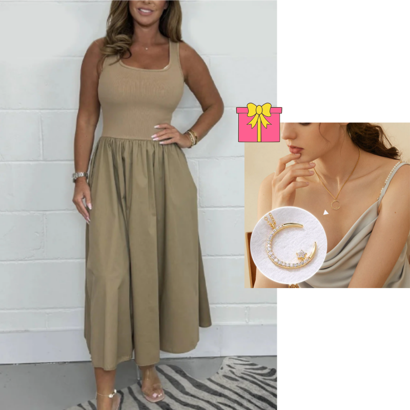 Stylisches ärmelloses A-Linien-Midikleid für Damen mit quadratischem Ausschnitt