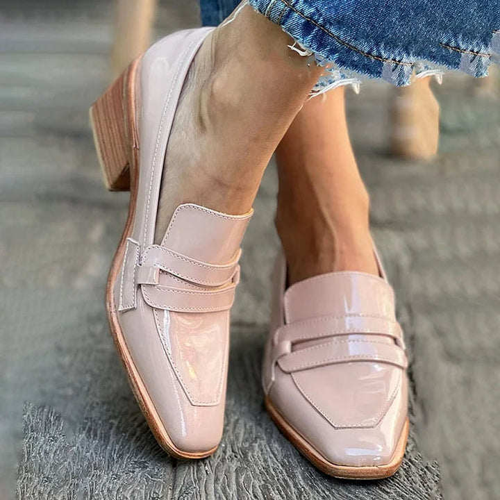 Moccasins für Damen mit Breitem, Glänzendem Absatz