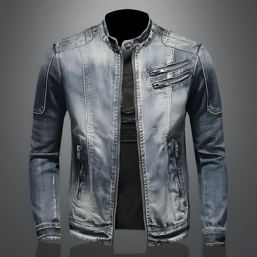 Matteo | Retro Denim Jacke für Herren mit Rundhalsausschnitt und langen Ärmeln