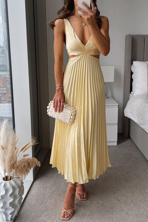 Elsa | Elegantes Plissiertes Maxikleid für Damen mit V-Ausschnitt