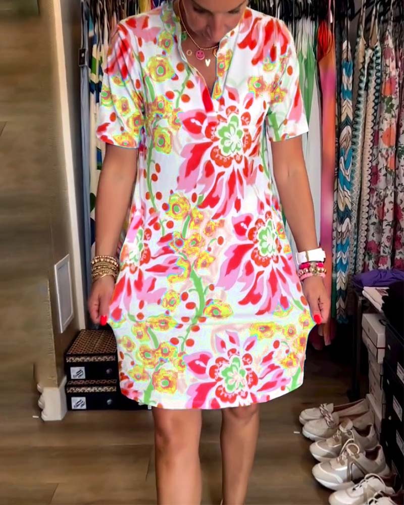 Federica | Kleid für Damen mit kurzen Ärmeln und floralem Druck