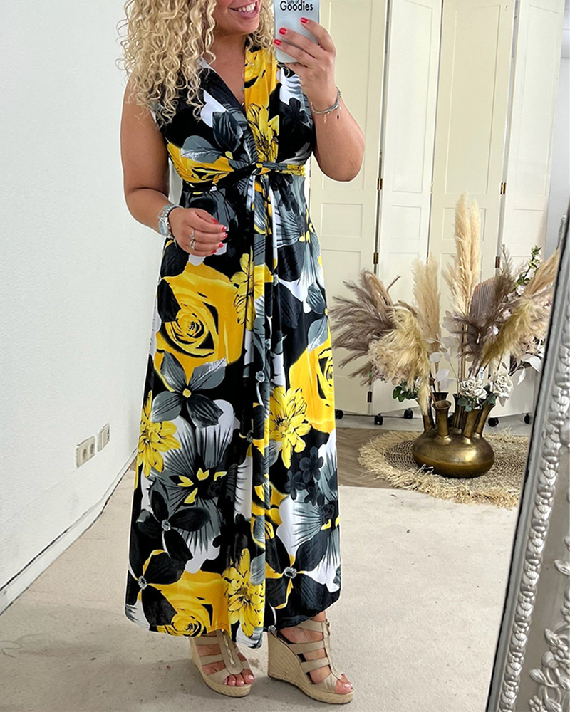 Svea | Ärmelloses Plisseekleid für Damen mit Blumenprint
